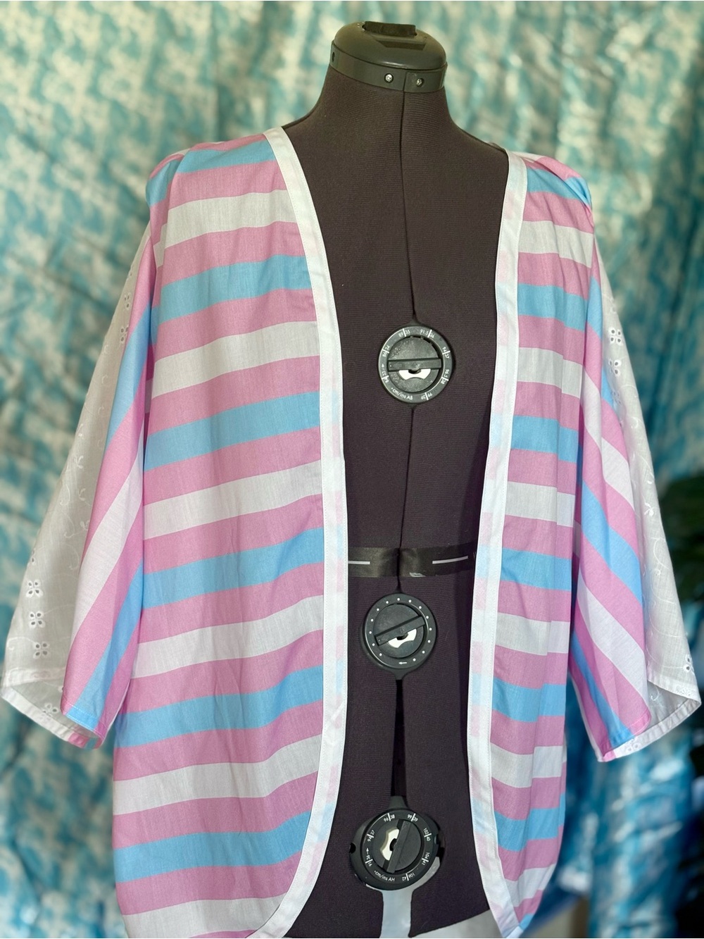 Trans flag cardigan with eyelet lace detail pride parade outfit transgender top